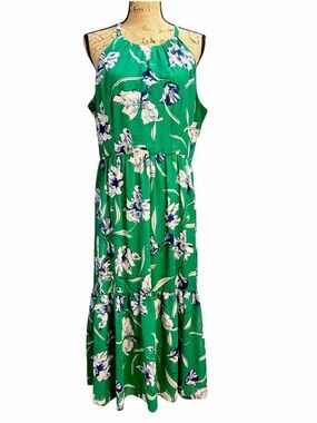 J Howard Green Floral Halter-Style Maxi Dress. EC. Size 14